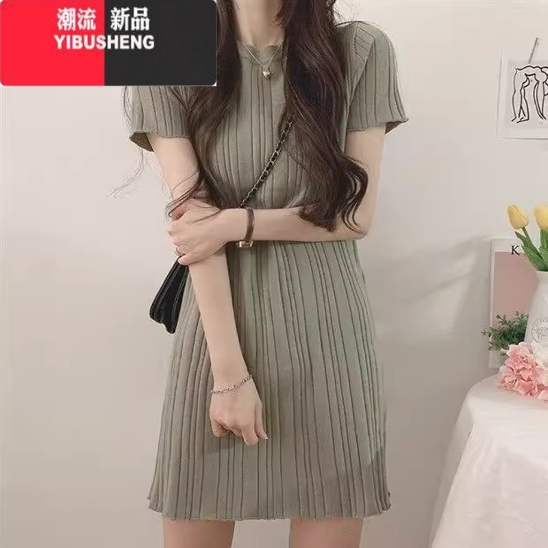 YIBUSHENG法式桔梗茶歇别致A字包臀裙质感高级感轻熟小个子针织连衣裙女