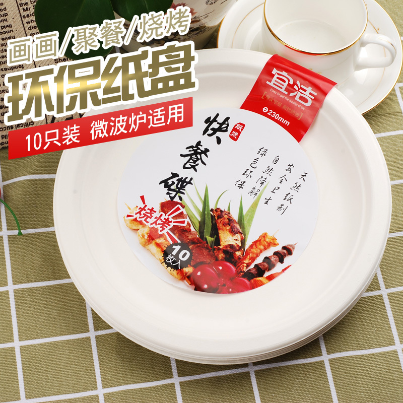 宜洁 一次性纸盘子家用餐具环保纸碗筷套装菜蛋糕盘碟子手工幼儿园绘画23cm*3包 y9720