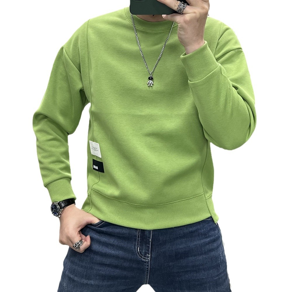 新品秋冬潮流时尚卫衣男装打底衫潮流落肩简约长袖体恤上衣服休闲高清大图