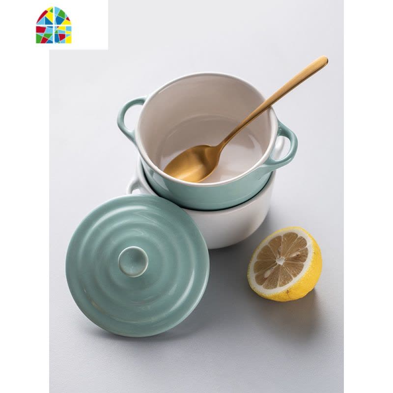 烤碗带盖烘焙碗陶瓷小号布丁碗家用微波炉烤箱专用舒芙蕾烤碗 FENGHOU 椭圆带盖小烤碗200ml(绿色)图片