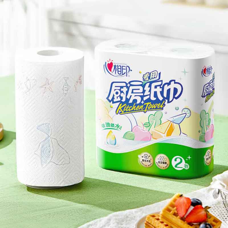 心相印厨房纸巾75节*2卷*3提二十KT102提-3印花绵软厚实高清大图