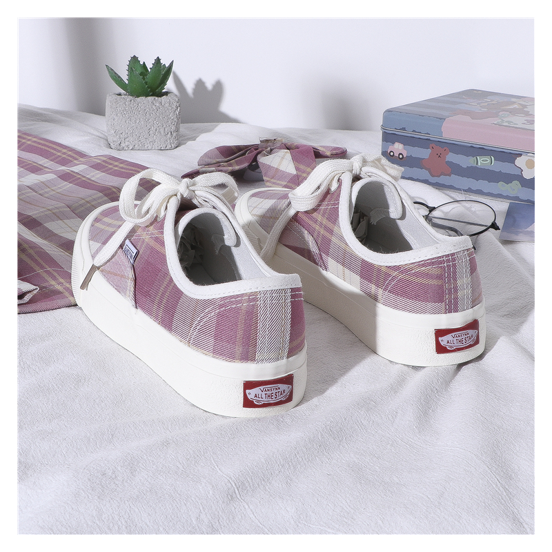 暖青汇新款jk格子低帮帆布鞋女日系春秋季款学生百搭复古港风板鞋ins