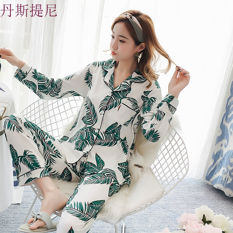 春秋睡衣女秋季韩版清新学生开衫时尚长袖碎花家居服宽松纯棉套装