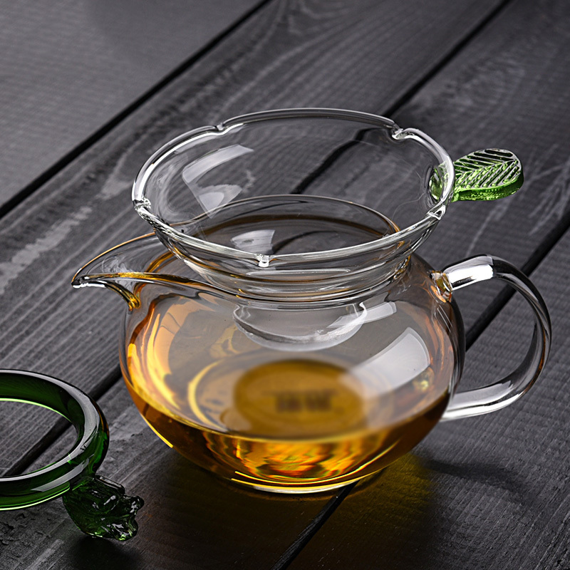公道杯带茶漏耐热高温玻璃加厚功夫茶具茶海圆形公杯过滤茶器-C200P 容量:260ML(玻璃龙头过滤网)