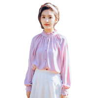 2018春装雪纺宽松长袖立领衬衫女打底衫长袖白色衬衣