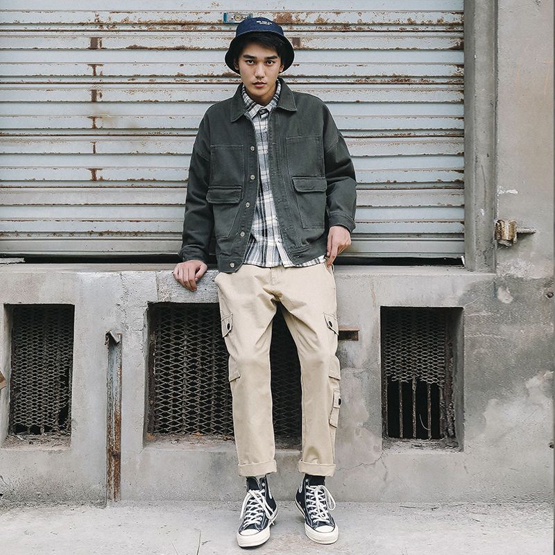 梵克公牛秋季宽松牛仔外套男白色韩版潮流休闲工装夹克大码潮牌衣潮