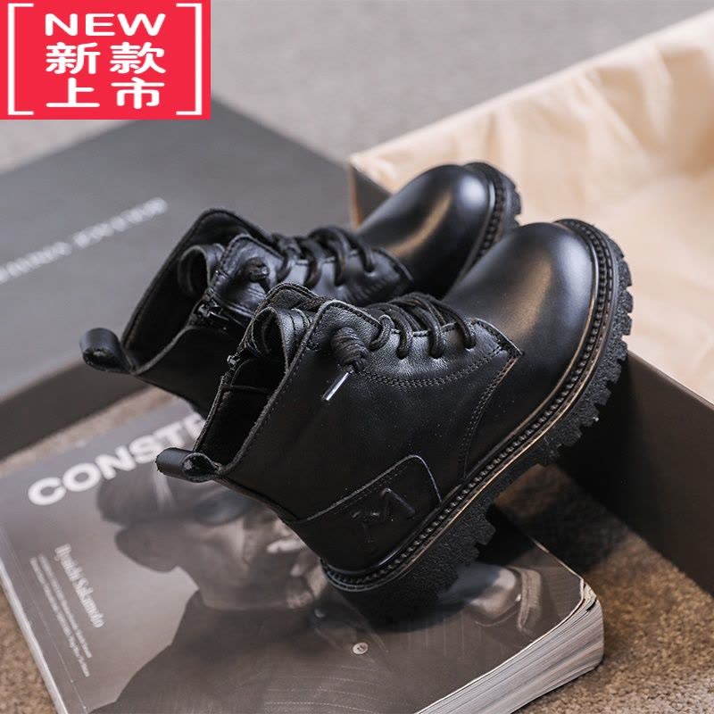 可莉允儿童马丁靴2022新款黑色女童中大童短靴男童靴子秋冬加绒单靴图片