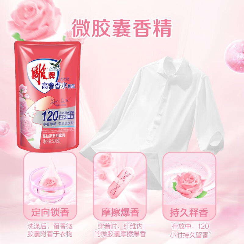 雕牌洗衣液有效去渍除菌除螨持久留香格拉斯五月玫瑰500g*24袋高清大图