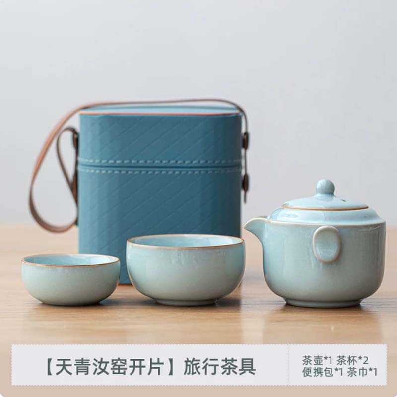 瓷泡茶壶套装 天青汝窑[一壶两杯]高清大图