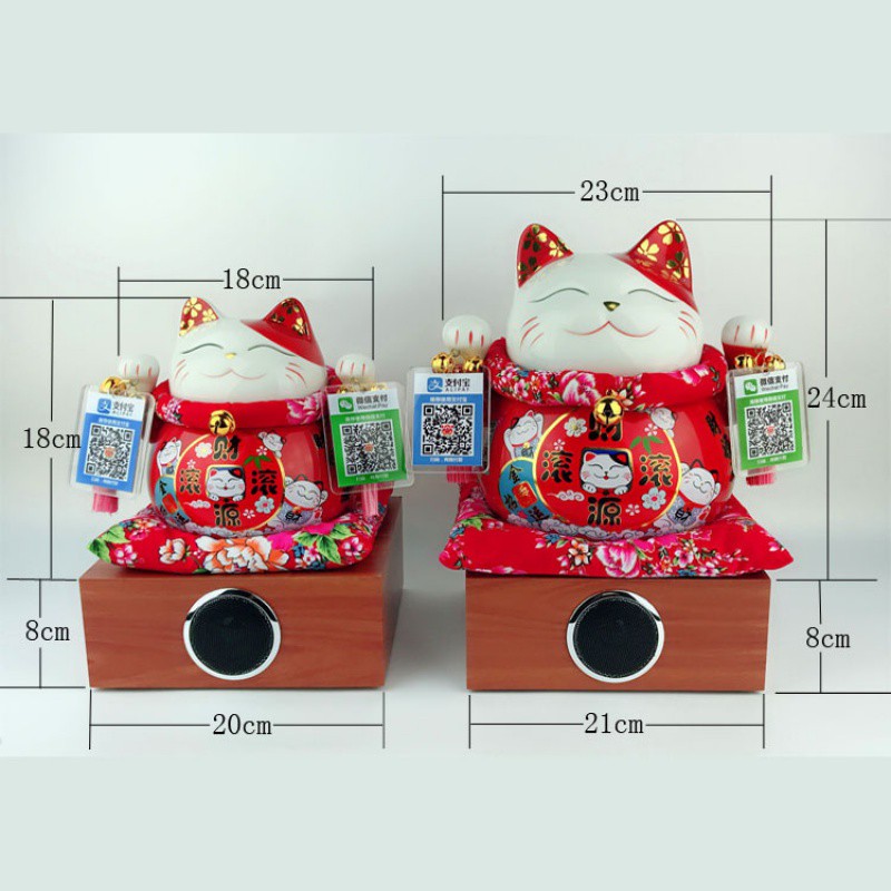 红摆件开业店铺收银台蓝牙语音播报器二维码音箱创意礼品 三维工匠 大号生意兴隆+二维码牌+木底座猫高清大图