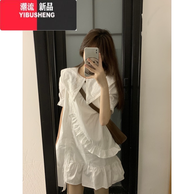 YIBUSHENG韩风衣舍 韩系姐姐 度假风ins白色连衣裙女季小个子显瘦初恋小 M 白色