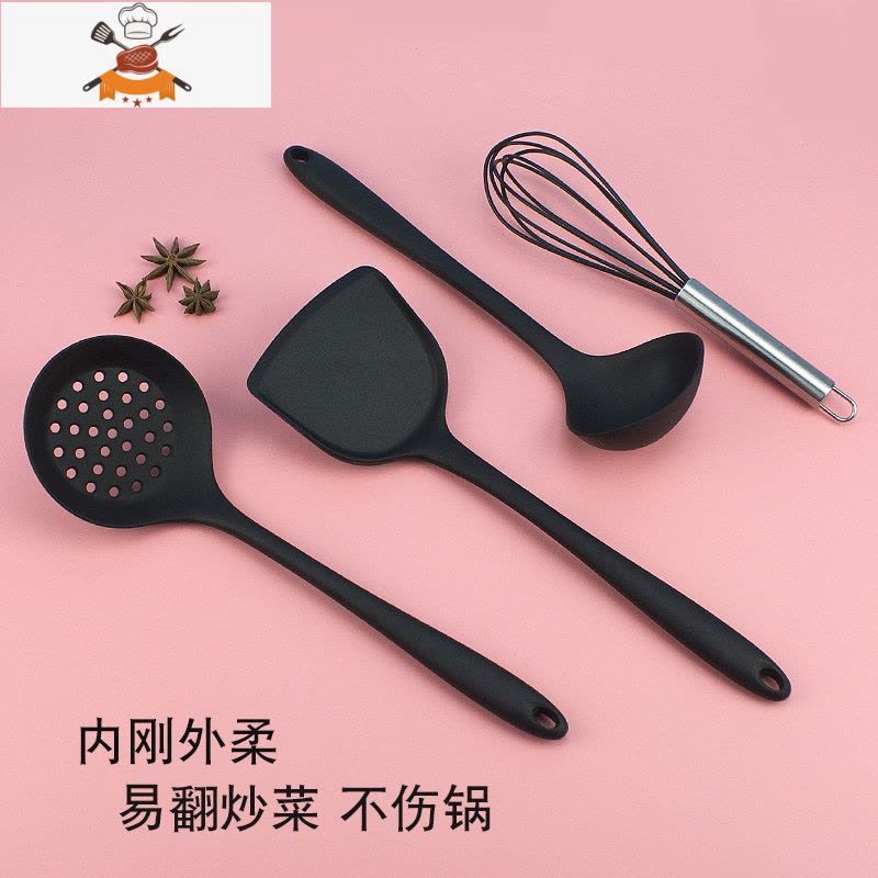 食品级硅胶锅铲汤勺漏勺套装家用可高温不粘锅专用炒菜铲勺厨具 敬平 硅胶漏勺(红)图片