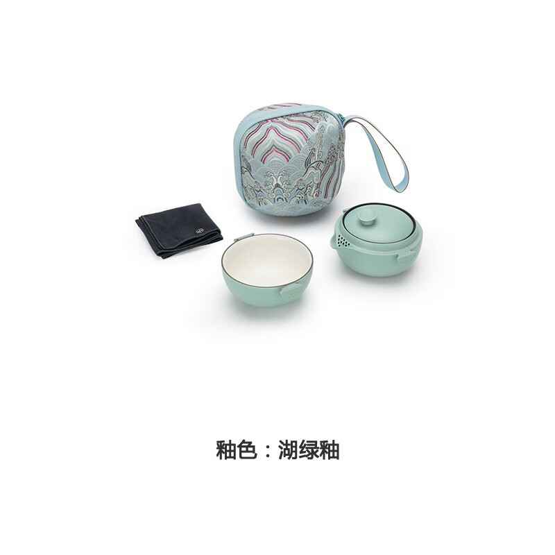 万仟堂 快客杯茶具 旅行茶具套装 便携包 天地好合03 湖绿釉高清大图