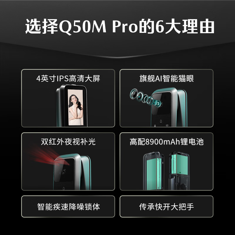 德施曼指纹锁密码锁可视猫眼智能锁 高清大屏Q50MPro电子门锁家用防盗门智能锁高端黑高清大图