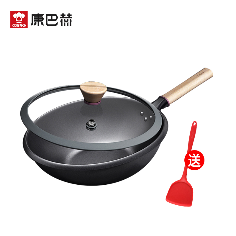 康巴赫(KBH)锅具 防溢炒锅 防溢救生圈设计 多层压铸 麦饭石色不易粘锅煤气灶电磁炉通用炒锅32cm