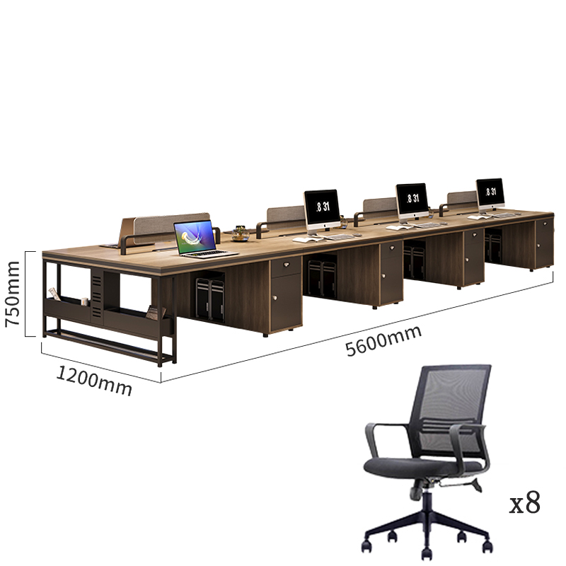 烁恒员工桌八人位+8椅套高清大图