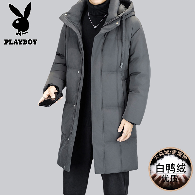 花花公子新款高品质冬季新款户外防寒服三防连帽中长款羽绒服男装夹克外套高清大图