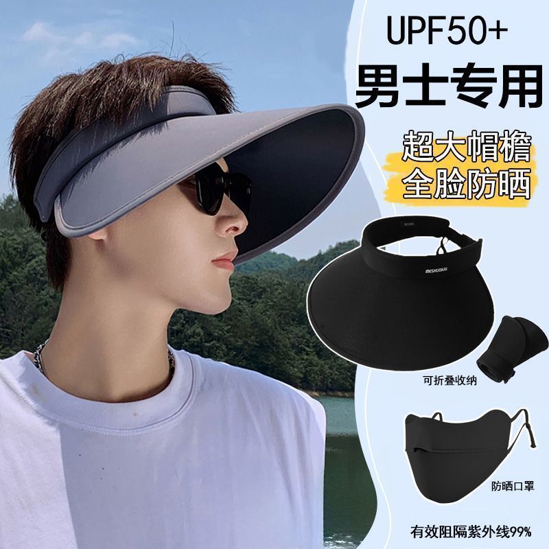 遮阳帽男士夏季新款可折叠防紫外线空顶帽钓鱼户外太阳帽潮流高清大图