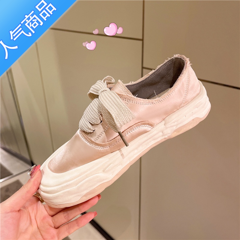 SUNTEK网红帆布小白鞋女2022夏季新款小众设计轻便百搭厚底休闲板鞋高清大图