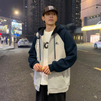 [2.5折价154元]唐狮男装外套款春秋开衫外套连帽印花针织外套男士休闲外套