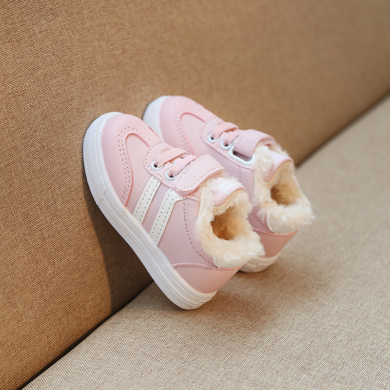 儿童棉鞋女冬季新款小童加绒运动鞋15岁3男宝宝小白鞋软底大棉鞋