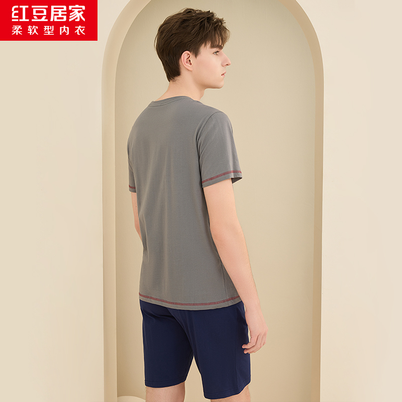 红豆居家男士纯棉短袖居家服套装