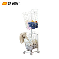 欧润哲(ORANGE) 白色大容量分类脏衣篮 带轮可移动衣服收纳筐 金属收纳层车 洗衣篓洗涤篮子收纳篮 600098