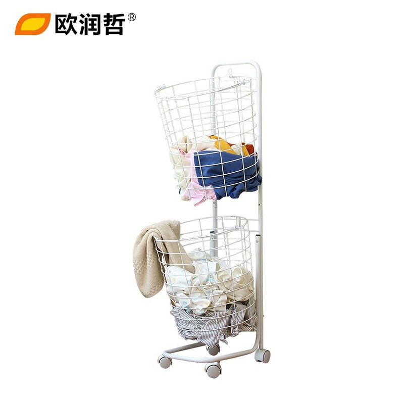欧润哲(ORANGE) 白色大容量分类脏衣篮 带轮可移动衣服收纳筐 金属收纳层车 洗衣篓洗涤篮子收纳篮 600098