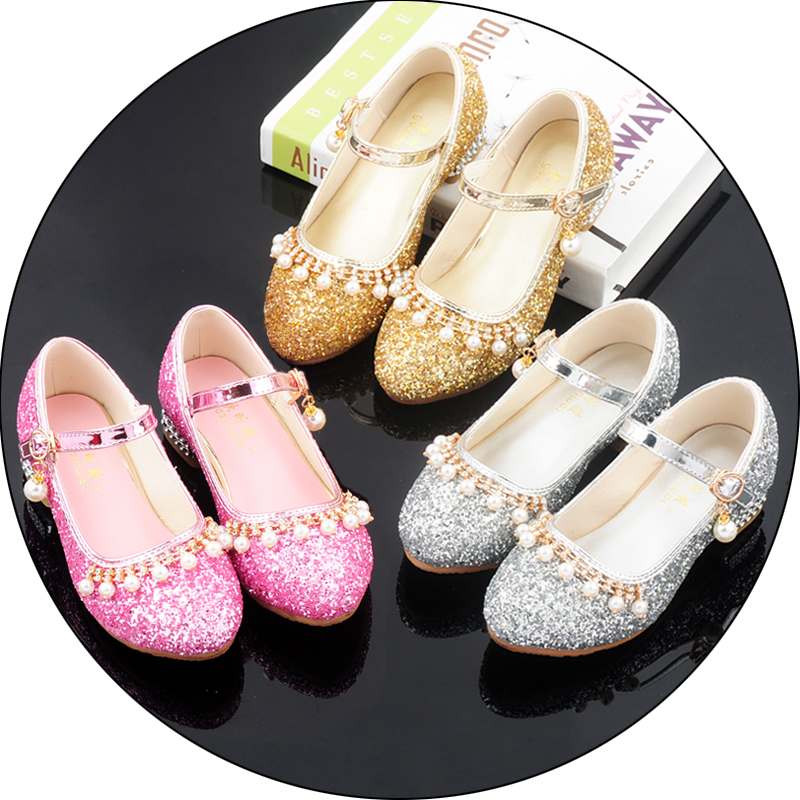 热卖女童公主鞋单鞋时装钢琴演出皮鞋模特走秀小孩子高跟鞋儿童水晶鞋