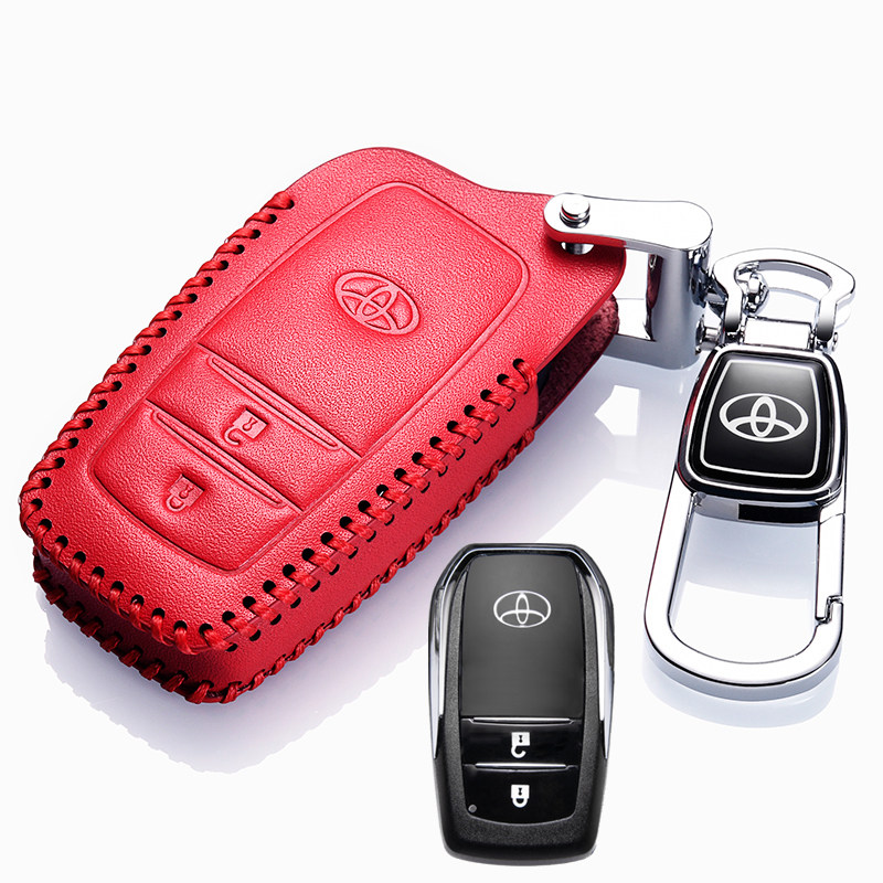 【补贴10%】2021款雷凌钥匙套专用真皮2019款广汽雷凌双擎E+汽车钥匙包扣女壳汽车钥匙包 丰田B款红色+扣（智能三键）15-18款雷凌（雷凌E+）