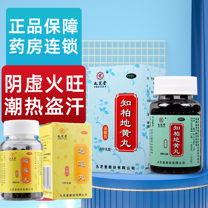 [1个组合装 治虚火烦躁更年期]九芝堂 知柏地黄丸+逍遥丸 阴降火非处方药阴虚火旺潮热盗汗口干咽痛耳鸣遗精小便短赤