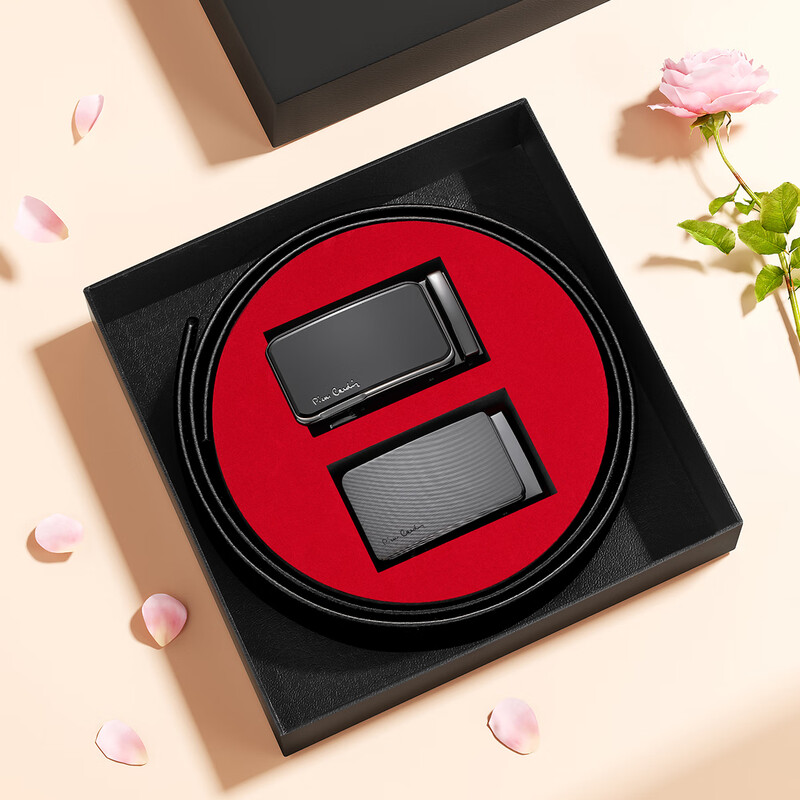 皮尔卡丹(pierre cardin)新款休闲男式双扣头皮带礼盒二件套W43014071-5A高清大图