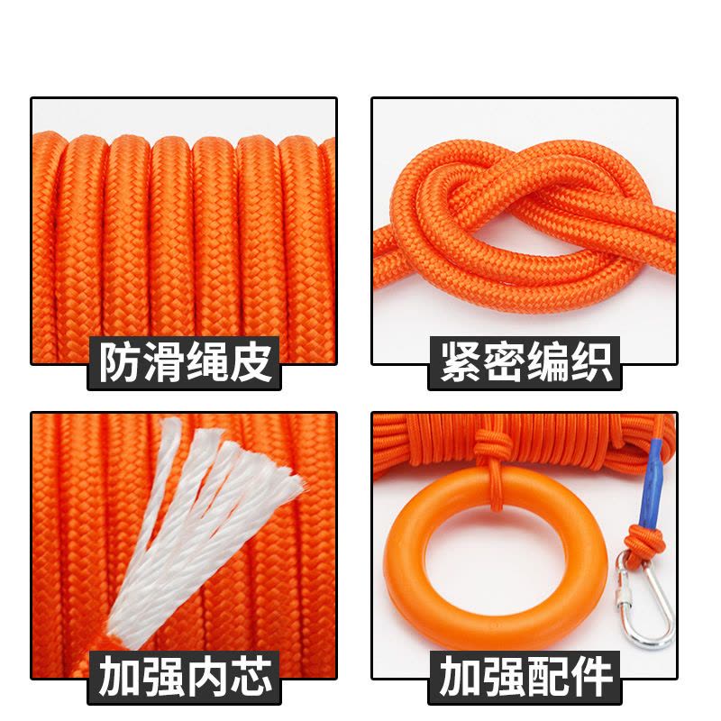 京州水面漂浮救援绳反光救生绳浮索浮潜导向逃生水上救生绳夜光打捞绳 10mm绳+反光+扣+浮环 100米图片