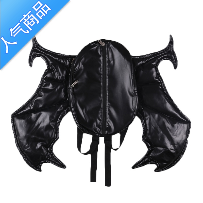 封后TRB 原创美式嘻哈街头小众软PU皮蝙蝠翅膀双肩包双层拉链背包ins