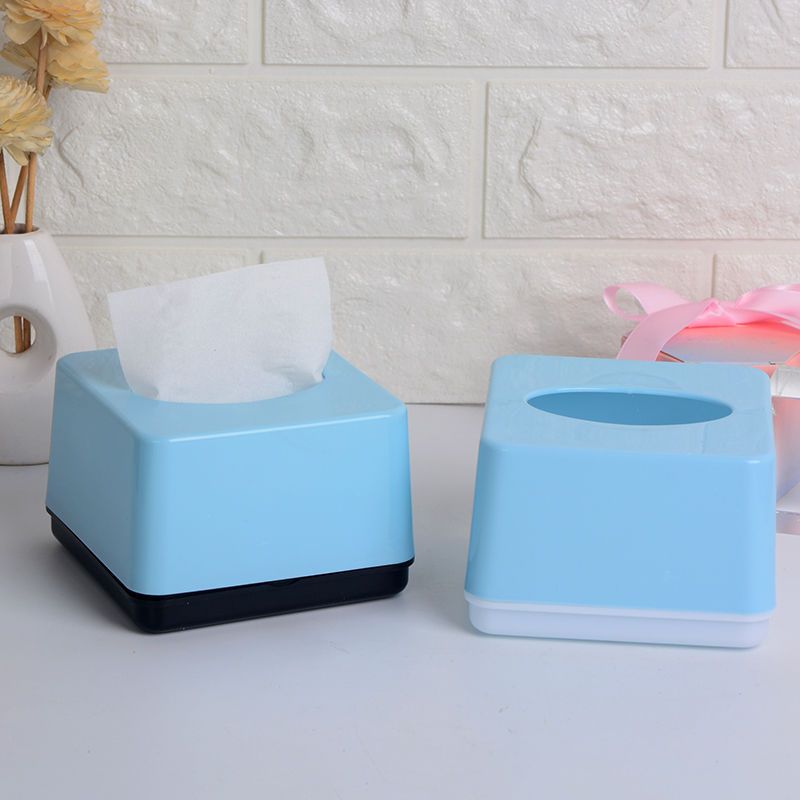 正方形小号抽纸盒塑料纸巾盒餐饮酒店饭店餐巾纸盒子蓝色白底6个装