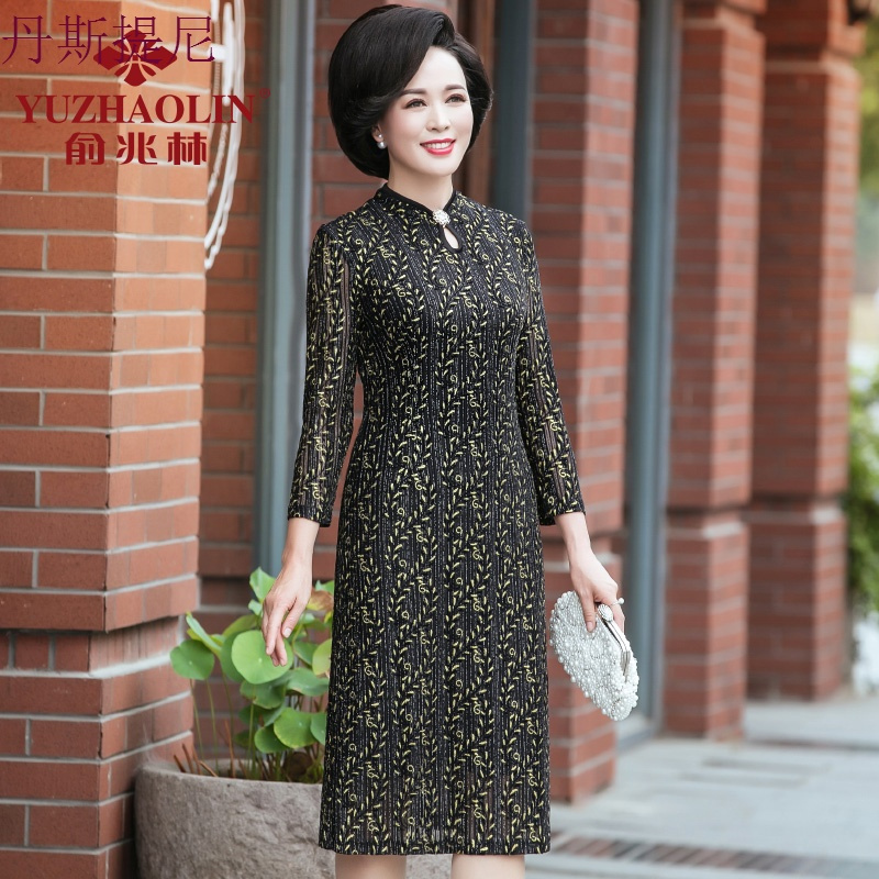妈妈秋装连衣裙高贵40-50岁中年女装春秋改良旗袍裙显瘦2018新款