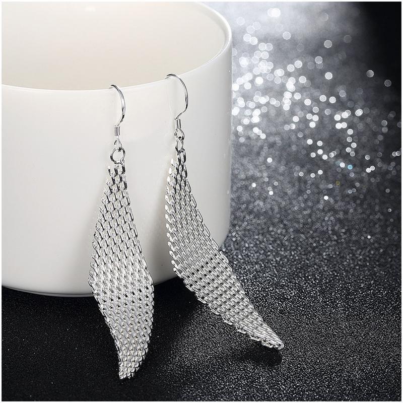 E061Women silver plated earring镀925纯银长款时尚大气耳环耳饰