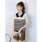 CACHE CACHE春夏新款娃娃领假两件条纹针织女经典撞色百搭T恤