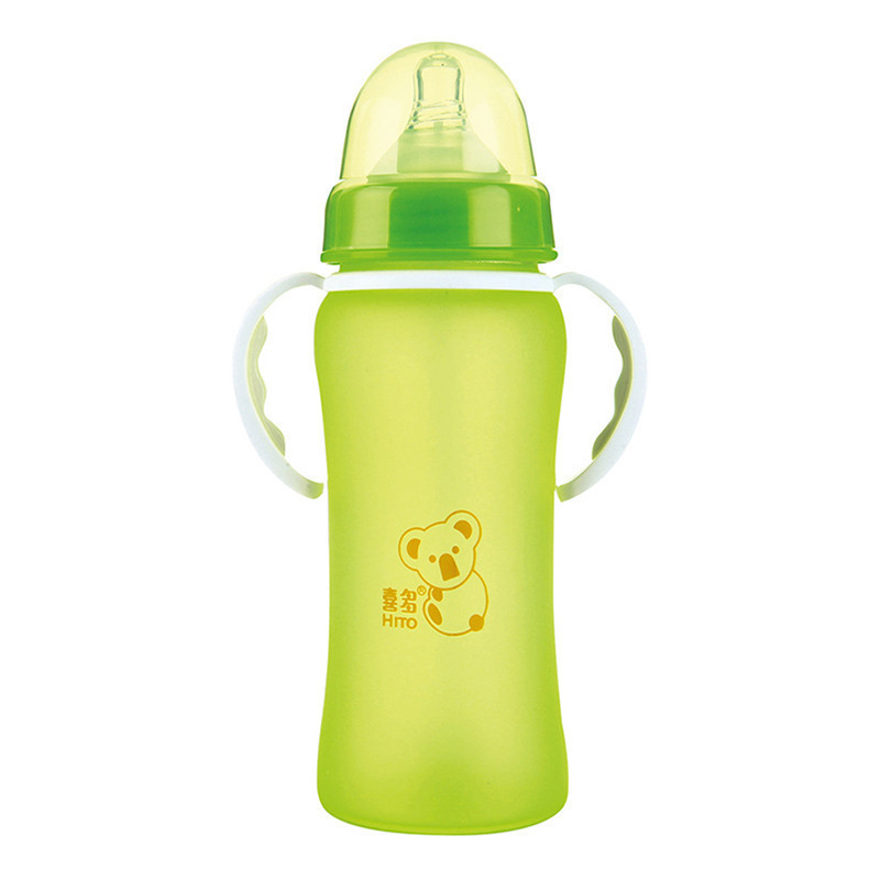喜多宽口径真实感安全硅胶手把吸管玻璃奶瓶L260ml-H10511