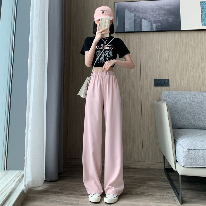 唐狮休闲长裤子女春夏季时尚休闲裤宽松休闲高腰垂感阔腿裤休闲阔腿裤