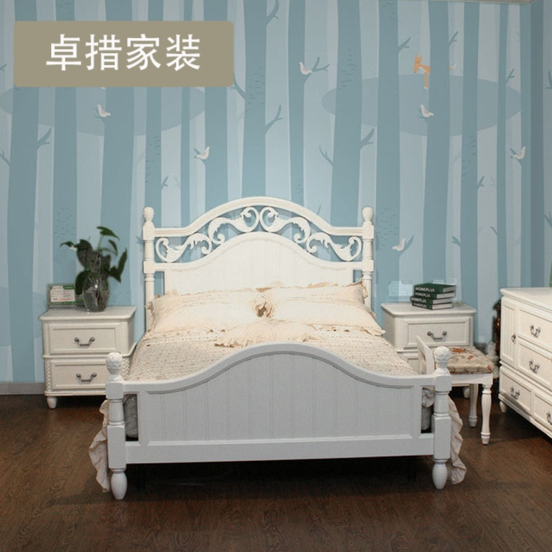 蓝色儿童房壁纸北欧男孩女孩房卧室墙纸定制幼儿园壁画墙布壹德壹