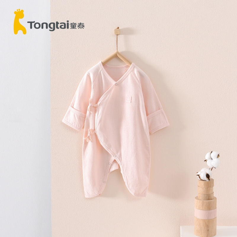 童泰(TONGTAI)2020年四季款0-3月新生婴儿纯棉蛤衣男女宝宝偏开系带连体蝴蝶衣爬服儿童内衣小童宝宝内衣