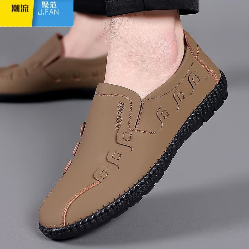 聚范夏季新品软底软面皮鞋潮流一脚蹬懒人休闲男鞋防滑驾车工作豆豆鞋图片