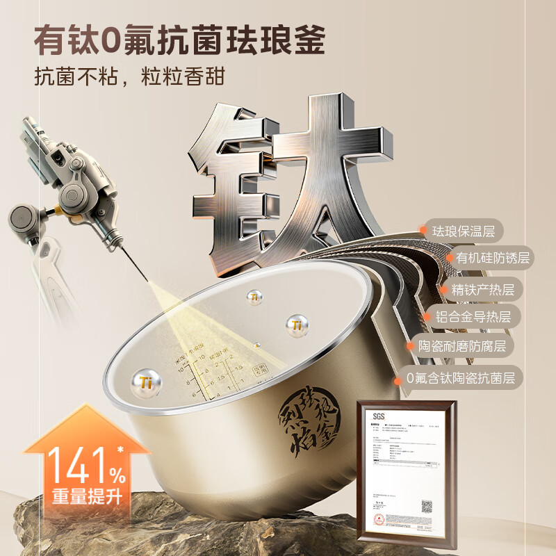 美的(Midea) MY-S8 电压力锅 有钛0氟低脂浓香超高压112KPa电压力锅 5L 自动排IH猛火0涂层高清大图