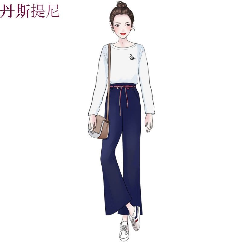 阔腿裤套装女夏秋装2018新款韩版高腰显瘦时尚休闲长袖初秋两件套图片