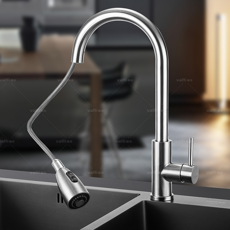 华帝(vatti)304不锈钢厨房龙头 单把单孔冷热水龙头 360°旋转自由可