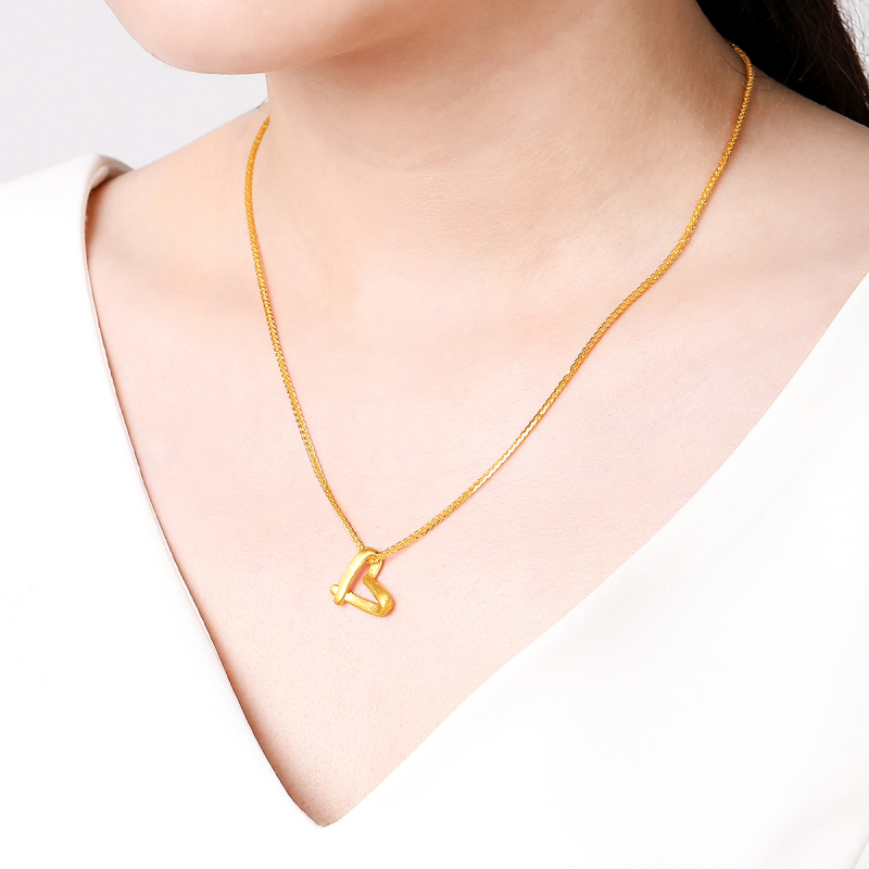 梦金园爱心黄金吊坠女镂空心形足金挂坠3d硬金坠子送女友纪念日生日