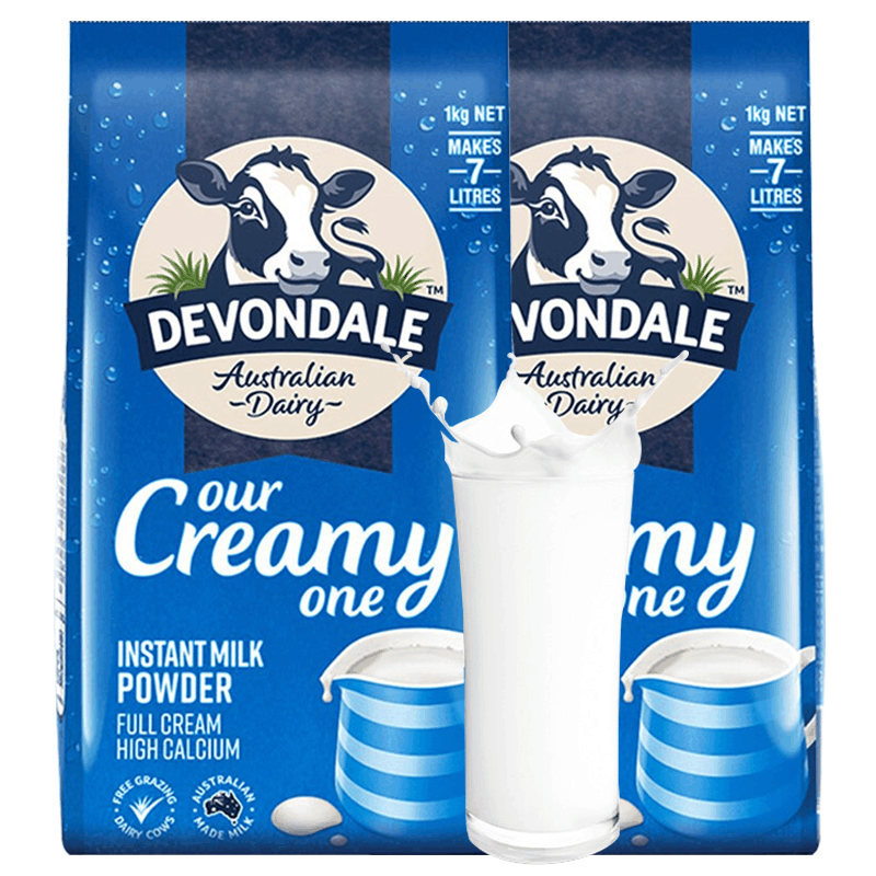 Devondale德运 成人儿童学生中老年人孕妇高钙全脂进口冲饮奶粉1kg*2袋图片