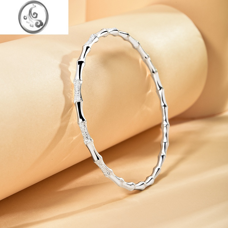 jimi9999足银竹节手镯女闭口手环简约实心镯子刻字时尚气质银银首饰品