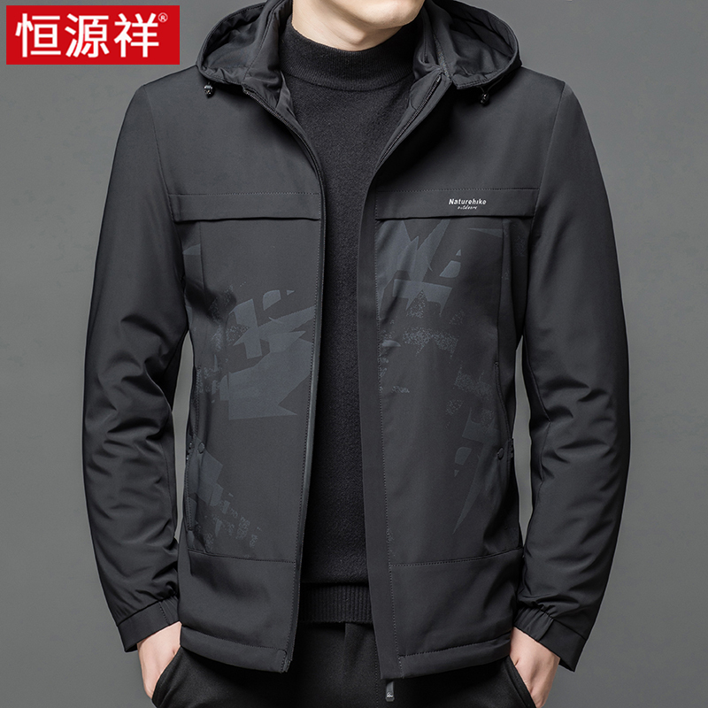 恒源祥连帽外套男秋冬季骆驼绒2023新款棉服加绒加厚男士棉衣男装